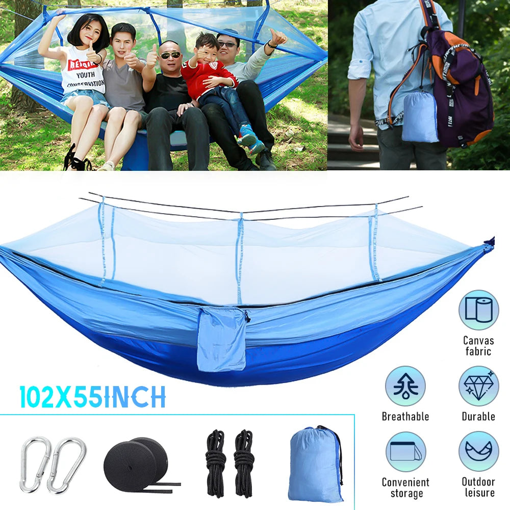 Mosquito Net Hammock 260*140cm Automatic Quick-opening Outdoor Camping Hanging Sleeping Hammock Bed Survival Portable Hammock