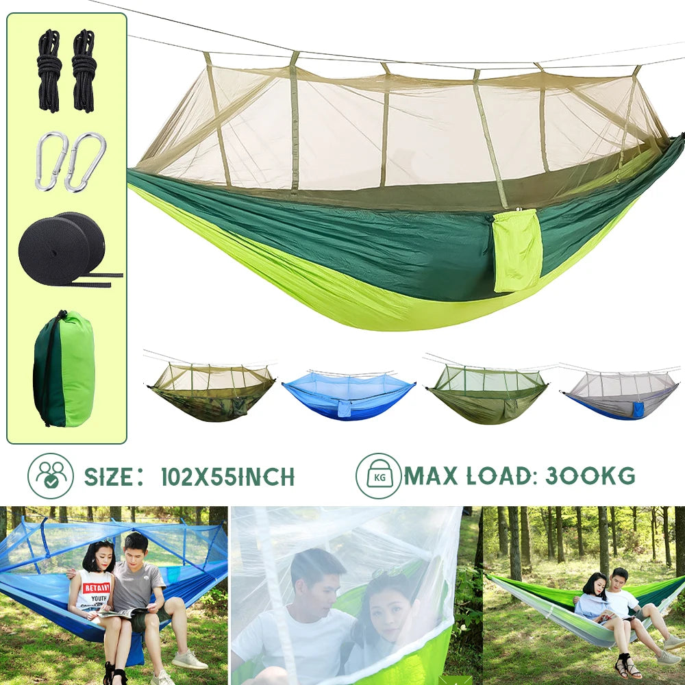 Mosquito Net Hammock 260*140cm Automatic Quick-opening Outdoor Camping Hanging Sleeping Hammock Bed Survival Portable Hammock