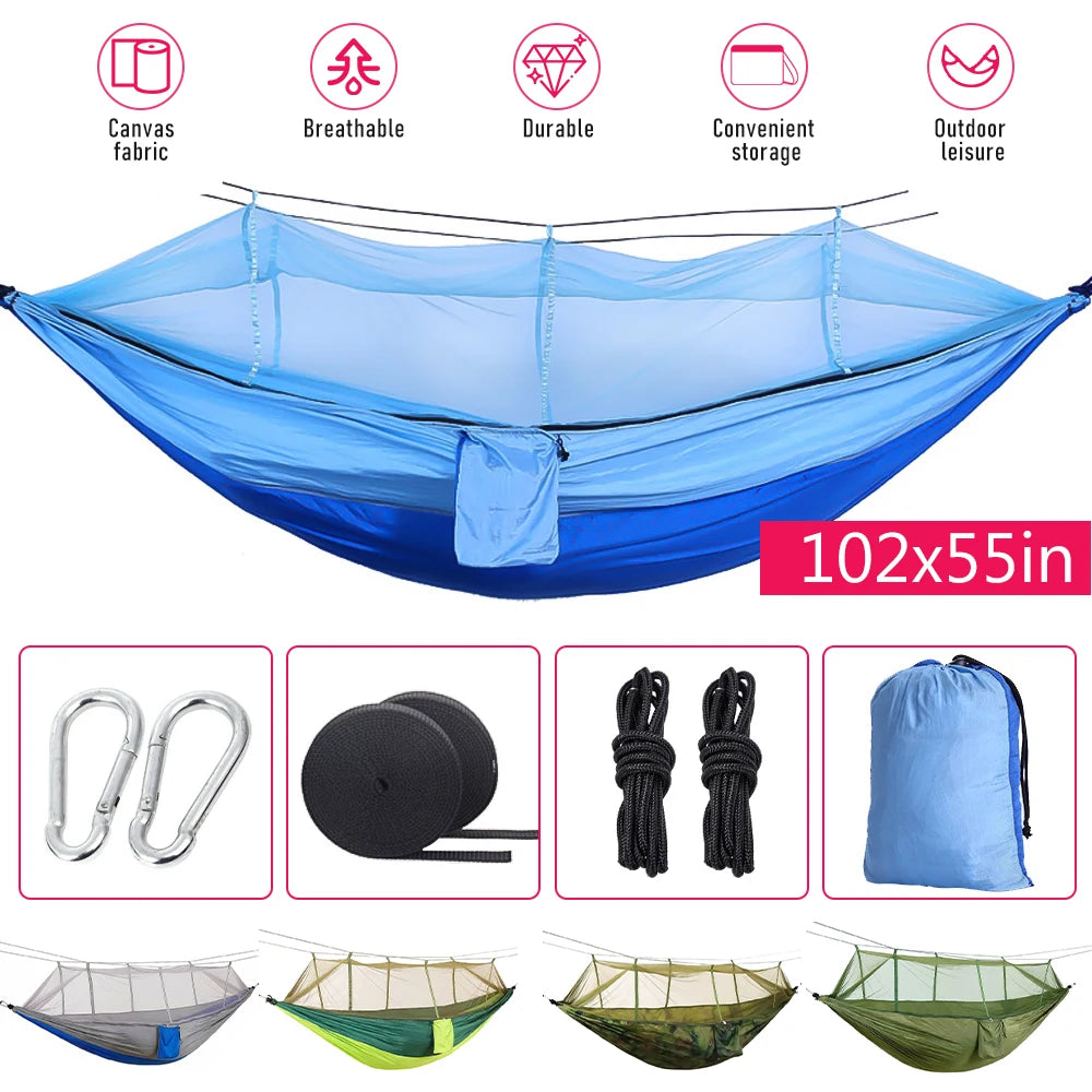 Mosquito Net Hammock 260*140cm Automatic Quick-opening Outdoor Camping Hanging Sleeping Hammock Bed Survival Portable Hammock