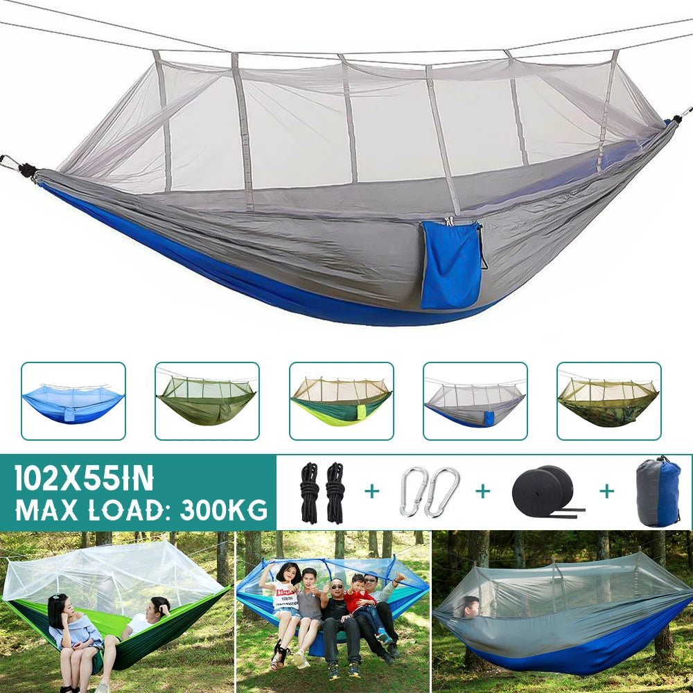 Mosquito Net Hammock 260*140cm Automatic Quick-opening Outdoor Camping Hanging Sleeping Hammock Bed Survival Portable Hammock