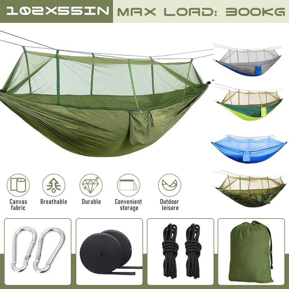 Mosquito Net Hammock 260*140cm Automatic Quick-opening Outdoor Camping Hanging Sleeping Hammock Bed Survival Portable Hammock