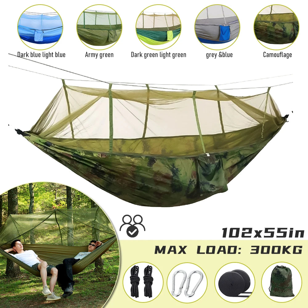 Mosquito Net Hammock 260*140cm Automatic Quick-opening Outdoor Camping Hanging Sleeping Hammock Bed Survival Portable Hammock